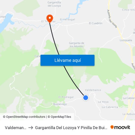 Valdemanco to Gargantilla Del Lozoya Y Pinilla De Buitrago map