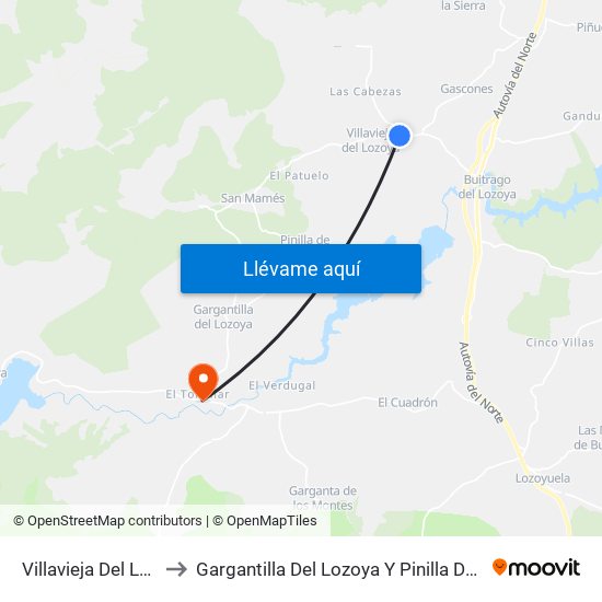 Villavieja Del Lozoya to Gargantilla Del Lozoya Y Pinilla De Buitrago map