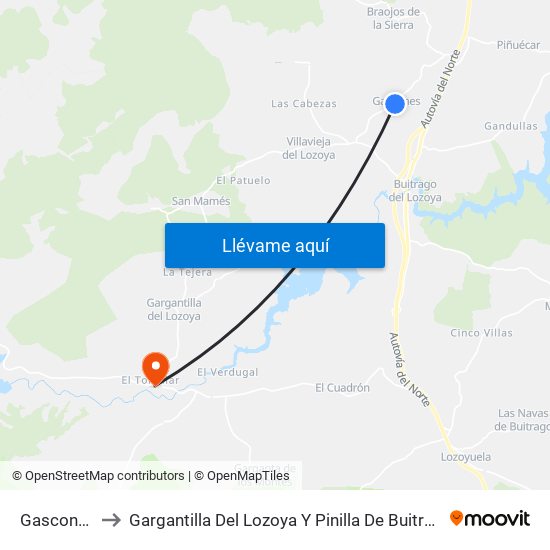Gascones to Gargantilla Del Lozoya Y Pinilla De Buitrago map
