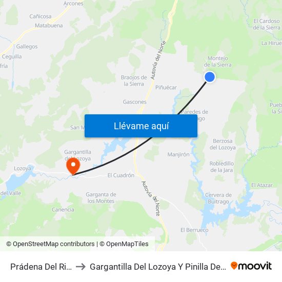 Prádena Del Rincón to Gargantilla Del Lozoya Y Pinilla De Buitrago map