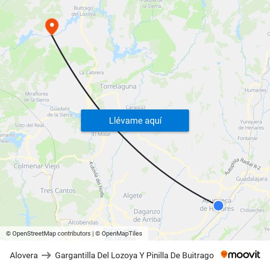 Alovera to Gargantilla Del Lozoya Y Pinilla De Buitrago map