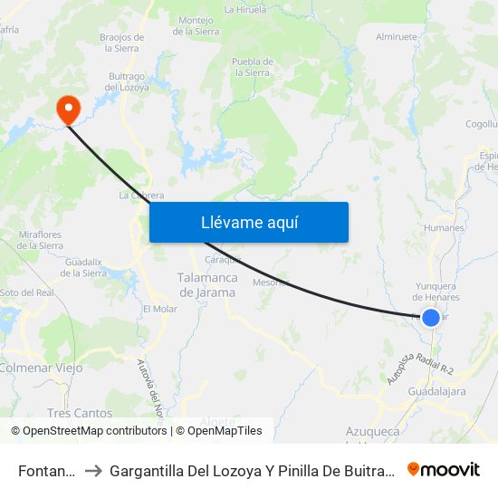 Fontanar to Gargantilla Del Lozoya Y Pinilla De Buitrago map