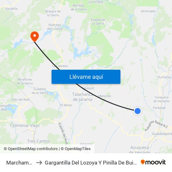 Marchamalo to Gargantilla Del Lozoya Y Pinilla De Buitrago map