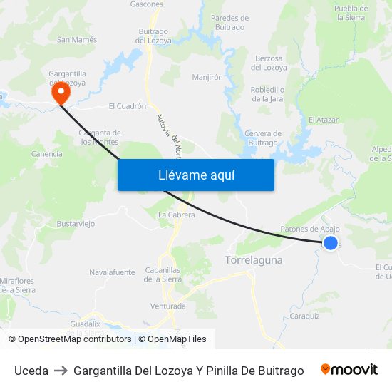 Uceda to Gargantilla Del Lozoya Y Pinilla De Buitrago map