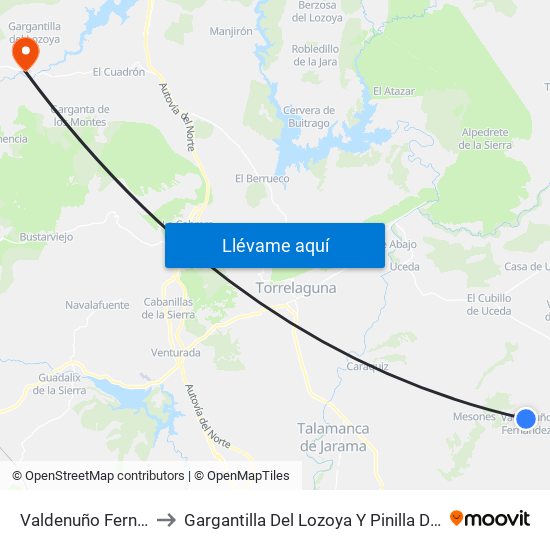 Valdenuño Fernández to Gargantilla Del Lozoya Y Pinilla De Buitrago map