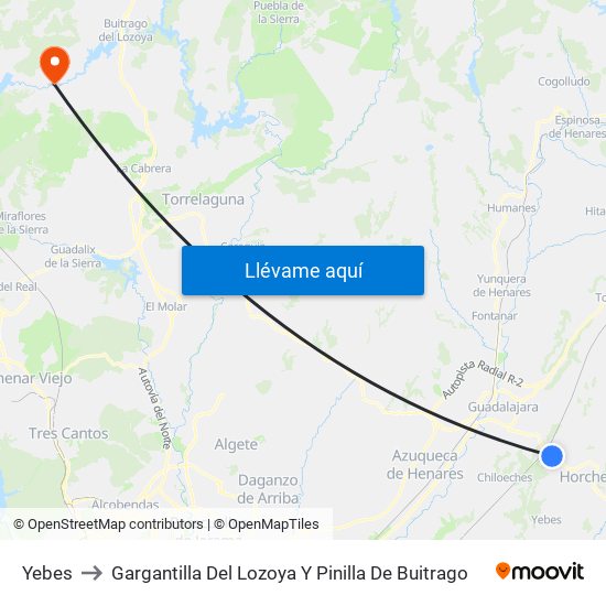 Yebes to Gargantilla Del Lozoya Y Pinilla De Buitrago map