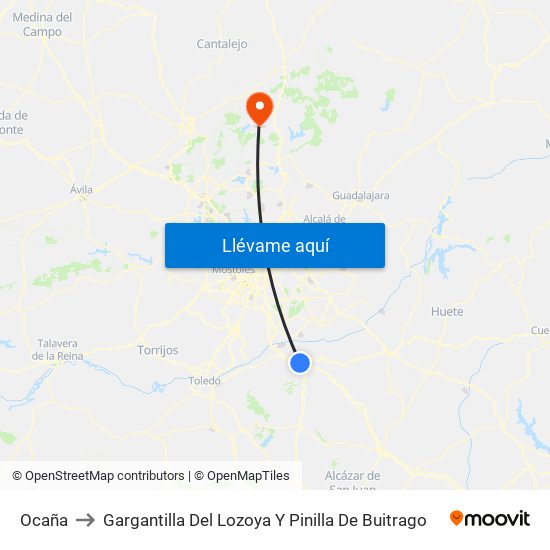 Ocaña to Gargantilla Del Lozoya Y Pinilla De Buitrago map