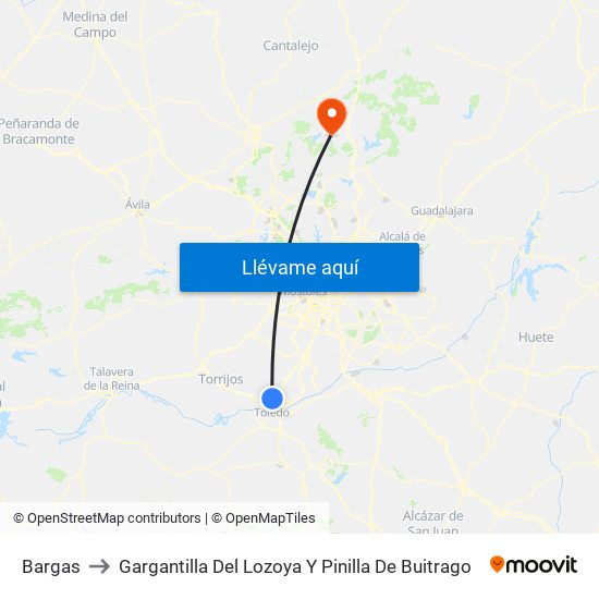 Bargas to Gargantilla Del Lozoya Y Pinilla De Buitrago map