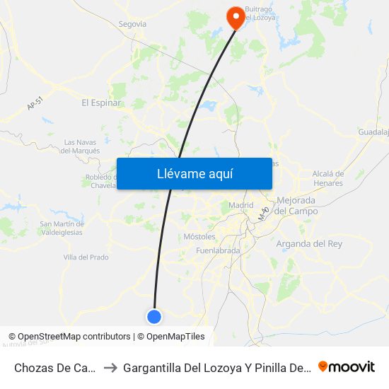 Chozas De Canales to Gargantilla Del Lozoya Y Pinilla De Buitrago map
