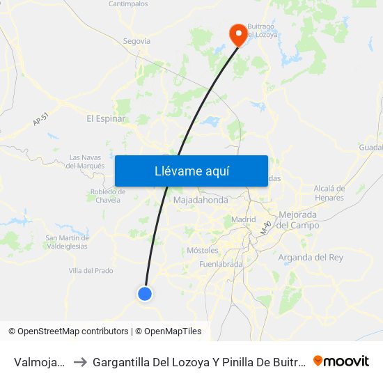 Valmojado to Gargantilla Del Lozoya Y Pinilla De Buitrago map