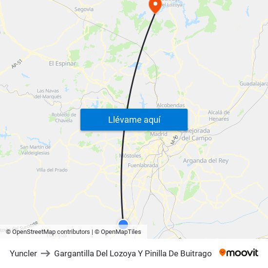 Yuncler to Gargantilla Del Lozoya Y Pinilla De Buitrago map