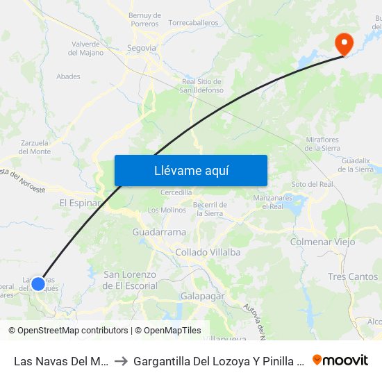 Las Navas Del Marqués to Gargantilla Del Lozoya Y Pinilla De Buitrago map