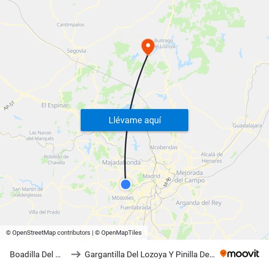 Boadilla Del Monte to Gargantilla Del Lozoya Y Pinilla De Buitrago map