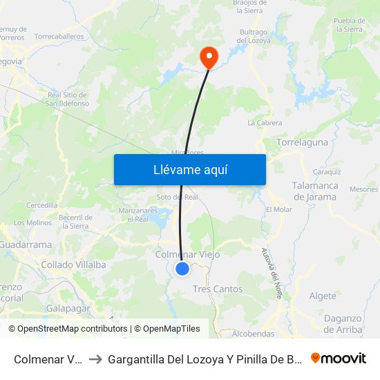 Colmenar Viejo to Gargantilla Del Lozoya Y Pinilla De Buitrago map