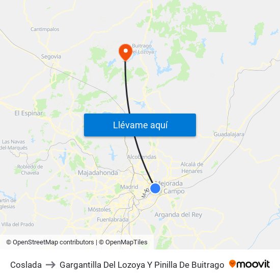 Coslada to Gargantilla Del Lozoya Y Pinilla De Buitrago map