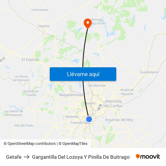 Getafe to Gargantilla Del Lozoya Y Pinilla De Buitrago map