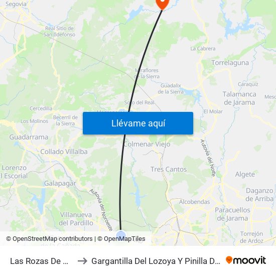 Las Rozas De Madrid to Gargantilla Del Lozoya Y Pinilla De Buitrago map