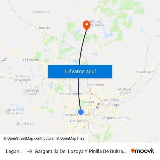 Leganés to Gargantilla Del Lozoya Y Pinilla De Buitrago map