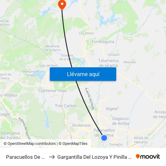 Paracuellos De Jarama to Gargantilla Del Lozoya Y Pinilla De Buitrago map