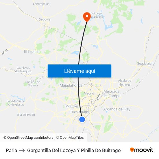 Parla to Gargantilla Del Lozoya Y Pinilla De Buitrago map