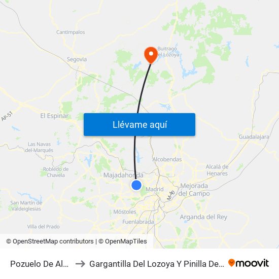 Pozuelo De Alarcón to Gargantilla Del Lozoya Y Pinilla De Buitrago map