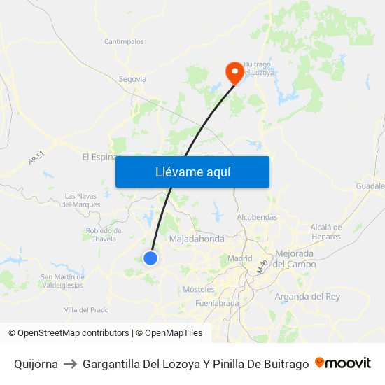Quijorna to Gargantilla Del Lozoya Y Pinilla De Buitrago map