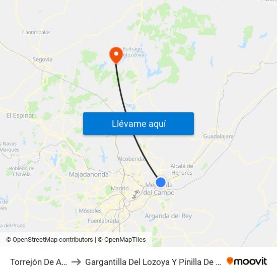 Torrejón De Ardoz to Gargantilla Del Lozoya Y Pinilla De Buitrago map