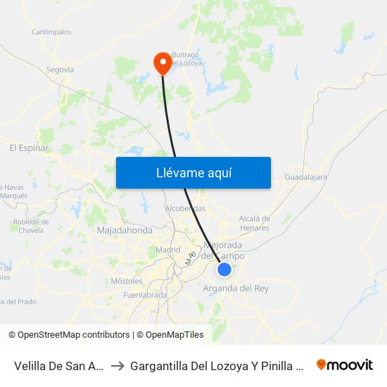 Velilla De San Antonio to Gargantilla Del Lozoya Y Pinilla De Buitrago map