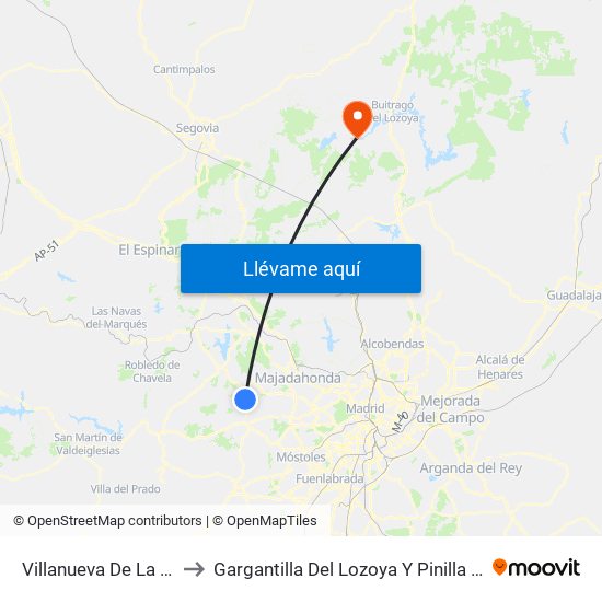Villanueva De La Cañada to Gargantilla Del Lozoya Y Pinilla De Buitrago map