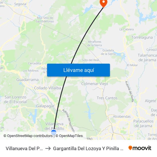 Villanueva Del Pardillo to Gargantilla Del Lozoya Y Pinilla De Buitrago map