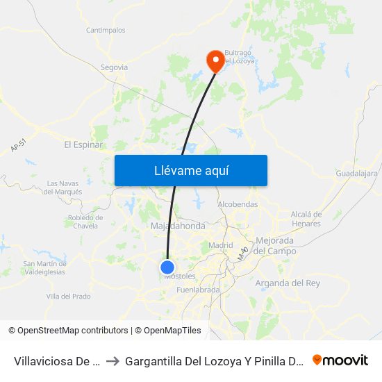 Villaviciosa De Odón to Gargantilla Del Lozoya Y Pinilla De Buitrago map