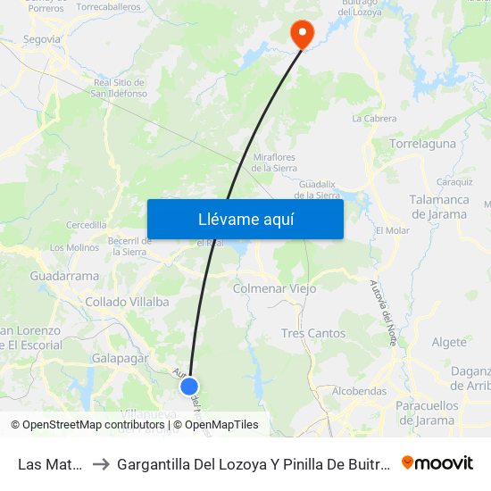 Las Matas to Gargantilla Del Lozoya Y Pinilla De Buitrago map