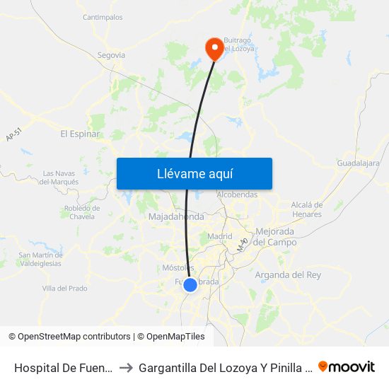 Hospital De Fuenlabrada to Gargantilla Del Lozoya Y Pinilla De Buitrago map