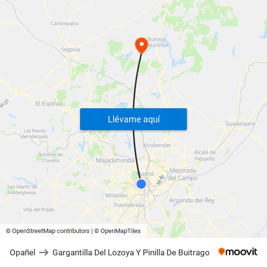 Opañel to Gargantilla Del Lozoya Y Pinilla De Buitrago map