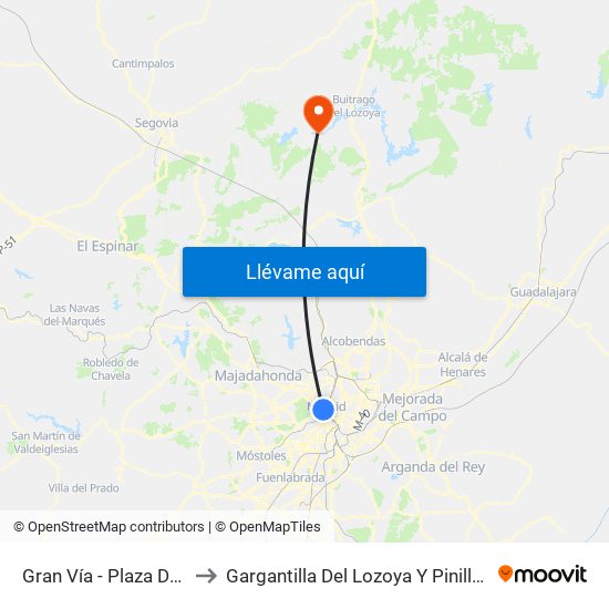 Gran Vía - Plaza De España to Gargantilla Del Lozoya Y Pinilla De Buitrago map