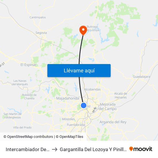 Intercambiador De Moncloa to Gargantilla Del Lozoya Y Pinilla De Buitrago map