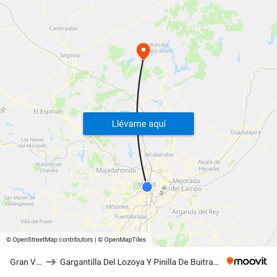 Gran Vía to Gargantilla Del Lozoya Y Pinilla De Buitrago map