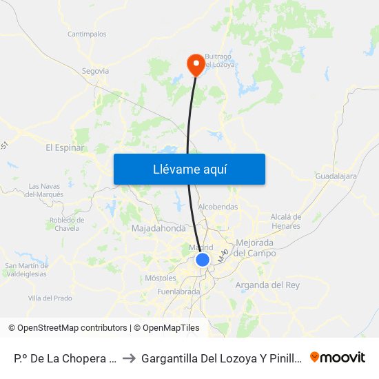 P.º De La Chopera - Legazpi to Gargantilla Del Lozoya Y Pinilla De Buitrago map