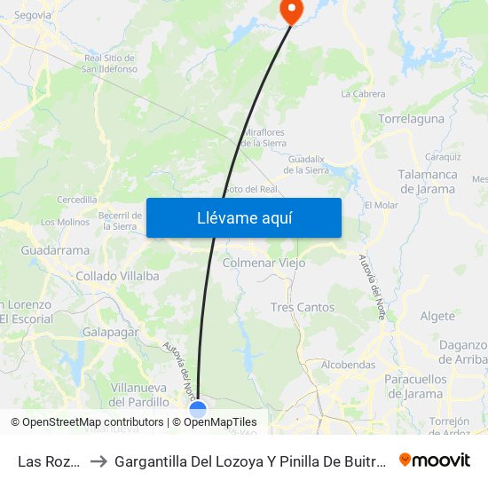 Las Rozas to Gargantilla Del Lozoya Y Pinilla De Buitrago map