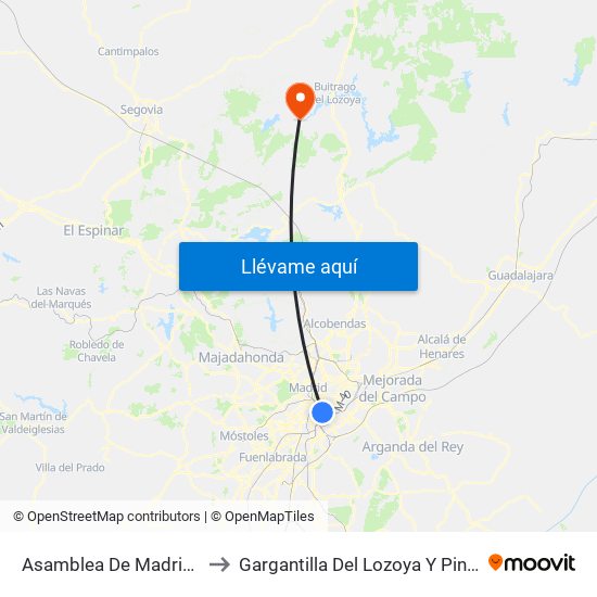 Asamblea De Madrid - Entrevías to Gargantilla Del Lozoya Y Pinilla De Buitrago map