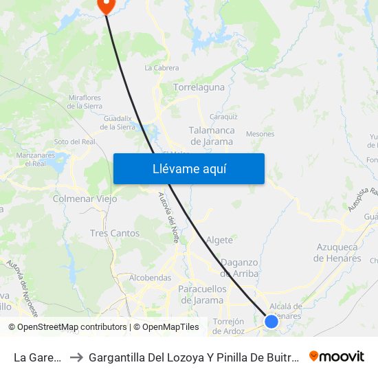 La Garena to Gargantilla Del Lozoya Y Pinilla De Buitrago map