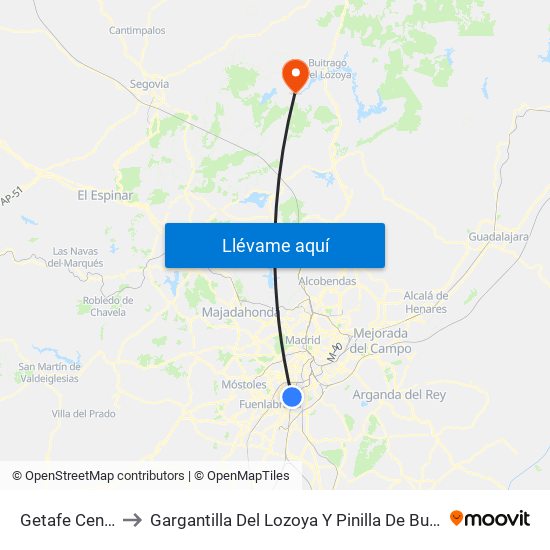 Getafe Centro to Gargantilla Del Lozoya Y Pinilla De Buitrago map