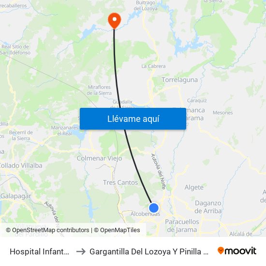 Hospital Infanta Sofía to Gargantilla Del Lozoya Y Pinilla De Buitrago map