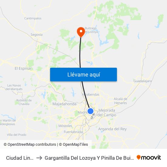 Ciudad Lineal to Gargantilla Del Lozoya Y Pinilla De Buitrago map