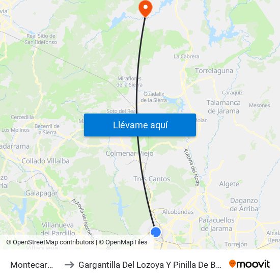 Montecarmelo to Gargantilla Del Lozoya Y Pinilla De Buitrago map