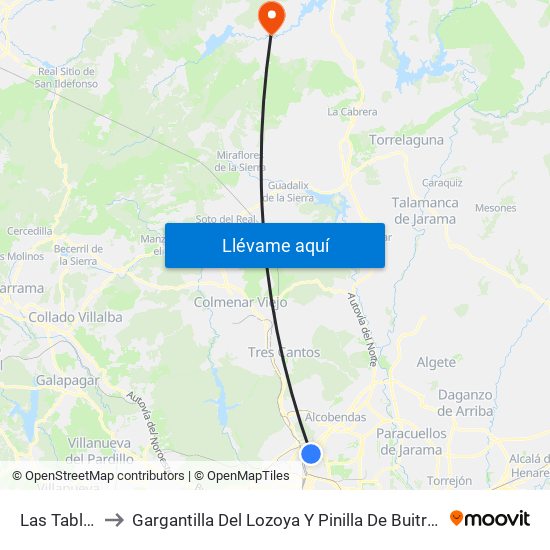 Las Tablas to Gargantilla Del Lozoya Y Pinilla De Buitrago map