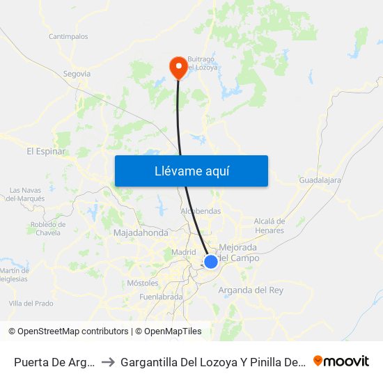 Puerta De Arganda to Gargantilla Del Lozoya Y Pinilla De Buitrago map