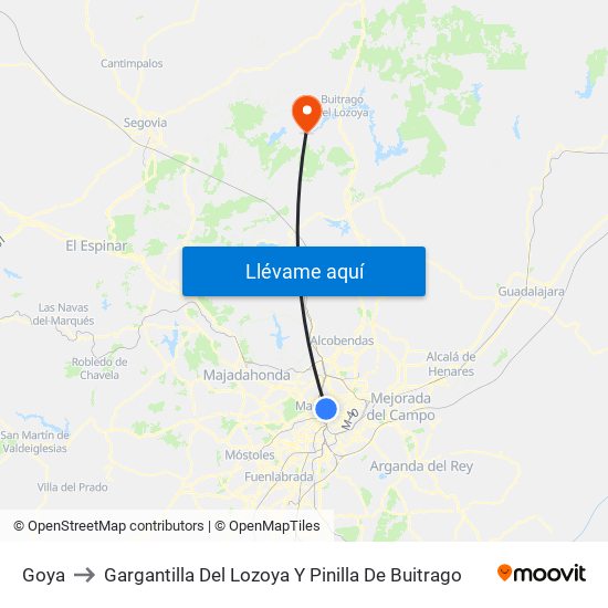 Goya to Gargantilla Del Lozoya Y Pinilla De Buitrago map
