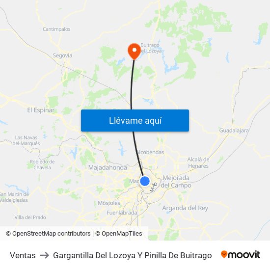 Ventas to Gargantilla Del Lozoya Y Pinilla De Buitrago map