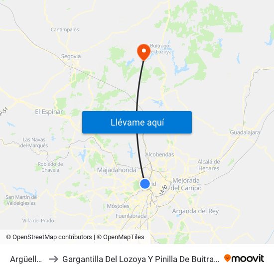 Argüelles to Gargantilla Del Lozoya Y Pinilla De Buitrago map